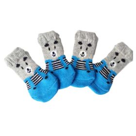 4 Pcs  Dogs Knitted Socks Cute Blue Bear