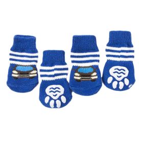 4 Pcs Blue Cars Knitted Dogs Socks