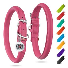 Ultra Soft Rolled Leather Dog Collar18-21 inch Pink Collar Neck