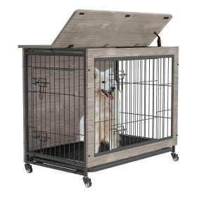 38'' Heavy Duty Wooden Dog Kennel Double Doors & Flip-Top for Large Dogs,