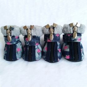 Pet Booties Set, 4 PCS Warm Winter Snow Stylish Shoes (Color: Pink, size: XS)