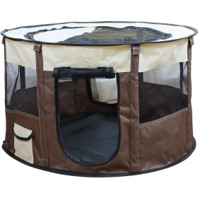 Portable Pet Soft Playpen (Color: Brown)