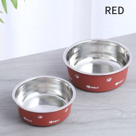 Dog Bowl For Food And Water, Stainless Steel (Color: Red, size: L)