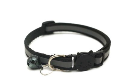 Reflective Dog Collar with Bell Neck Adjustable (Color: Black, size: M)