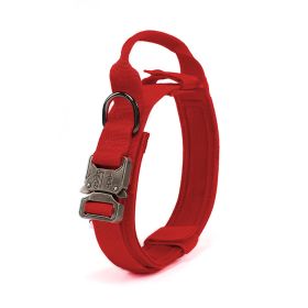 Tactical Dog Collar with Handle for Dog Training (Color: Red, size: XL)