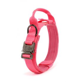 Tactical Dog Collar with Handle for Dog Training (Color: Pink, size: XL)