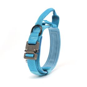 Tactical Dog Collar with Handle for Dog Training (Color: Blue, size: XL)