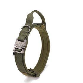 Tactical Dog Collar with Handle for Dog Training (Color: Green, size: L)