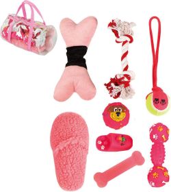 Duffle 8 PC Pet Toy Set (Option: Pink and White)