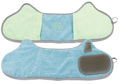 Pet Life 'Bryer'  Pet Grooming Towel and Brush (Color: Blue / Aqua)