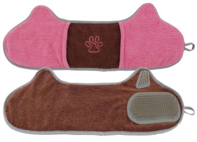 Pet Life 'Bryer'  Pet Grooming Towel and Brush (Color: Brown / Pink)