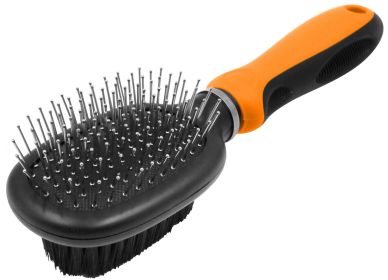 Pet Life Flex Series 2-in-1 Dual-Sided Pin and Bristle Brush (Color: Orange)