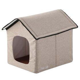 Pet Life "Hush Puppy" Smart Collapsible Pet House (Color: Beige, size: small)