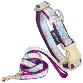 Touchdog  Stitched Embroidered Collar and Leash (Color: light blue, size: small)