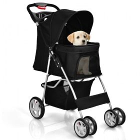 Simple Desight  Pet Stroller With Storage Basket (Color: Black, Type: Pets)