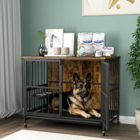 Modern Kennel Dogs room up to 80 LB, Dog crate furniture (Color: Antique brown)