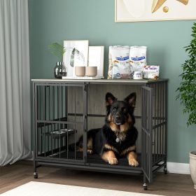 Modern Kennel Dogs room up to 80 LB, Dog crate furniture (Color: Antique Gray)