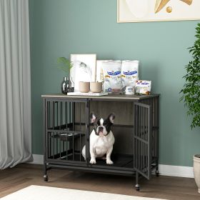 Modern Kennel Dogs room up to 60 LB, Dog crate (Color: Antique Gray)