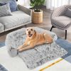 Gray Plush Calming Dog Couch Bed